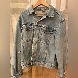 Vintage Distressed Guess? Denim Jean Jacket label XL (oversized fit for S)